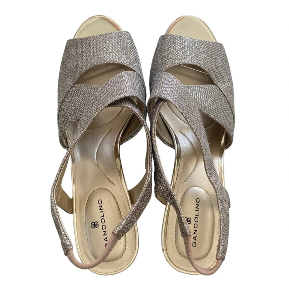 BANDOLINO Malorie Slingback Heels Wish Bone Peep Toe Gold Sparkle Women Size 8